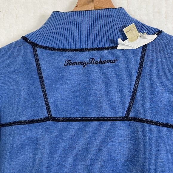 Tommy Bahama Navy Blue & Blue 1/4 Zip Reversible Pullover Long Sleeve Sweater L - Picture 7 of 8